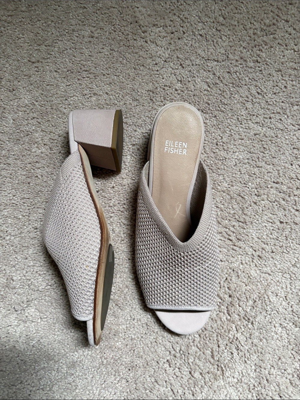 Eileen Fisher Neutral Knit Open-Toe Slip-On Mules Size 8